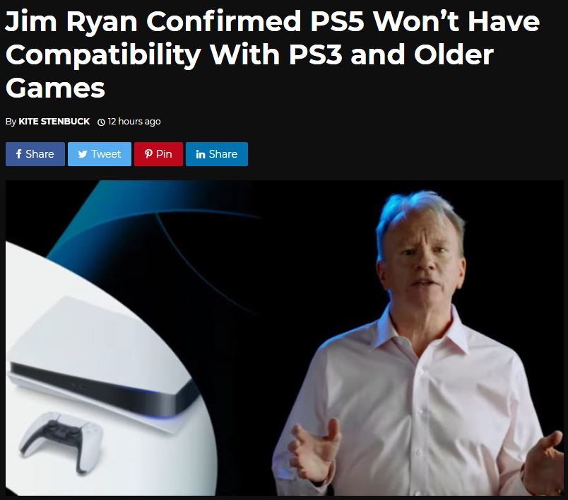 SIE总裁：PS5主机并不兼容PS1/PS2/PS3平台游戏
