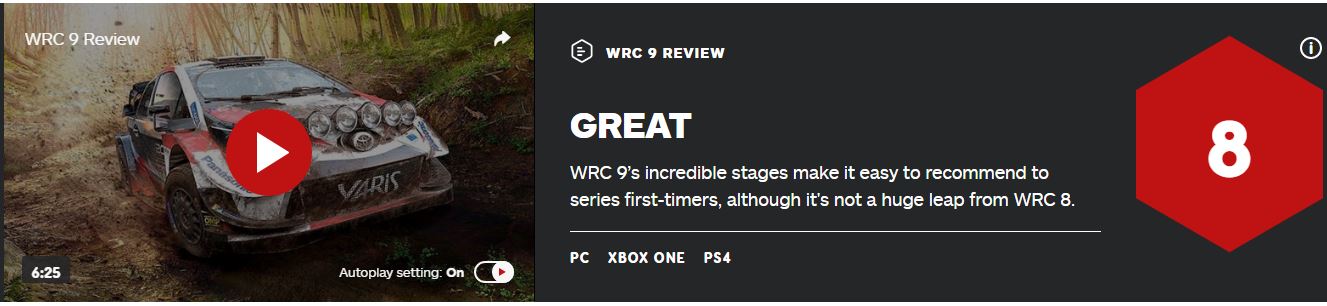 《世界拉力锦标赛9》IGN 8分：场地设计令人惊艳