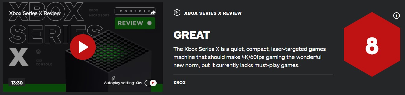 Xbox Series X IGN 8分：让4K/60FPS成为新的游戏标准