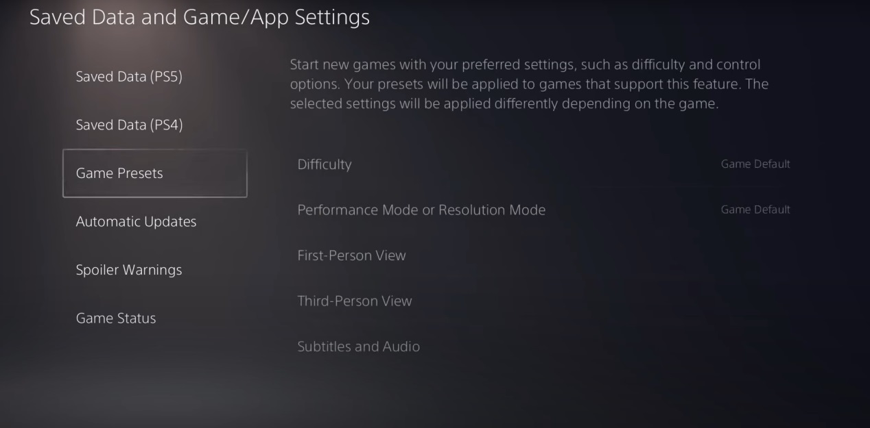 PS5新功能“游戏预设”：可以在游戏外调整语言、难度、视角等。插图