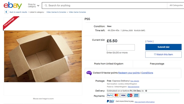 Ebay上有大量出售PS5照片骗子 官方称要整治但仍保留