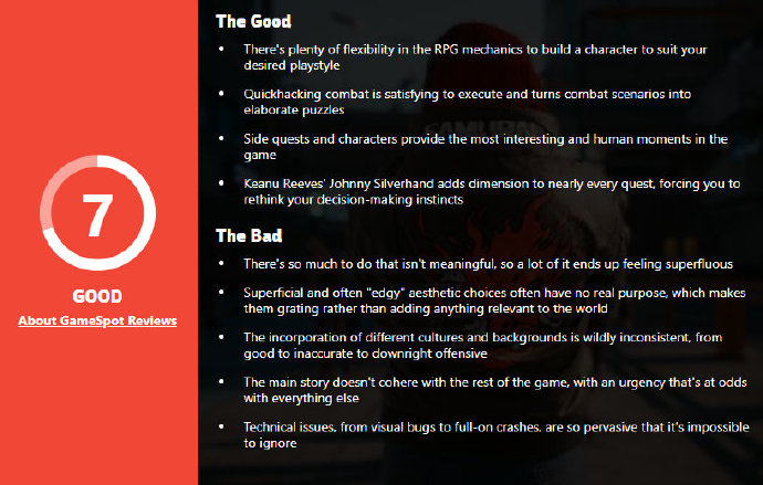 《赛博朋克2077》媒体评测：IGN评分9/10、GameSpot 7/10插图3